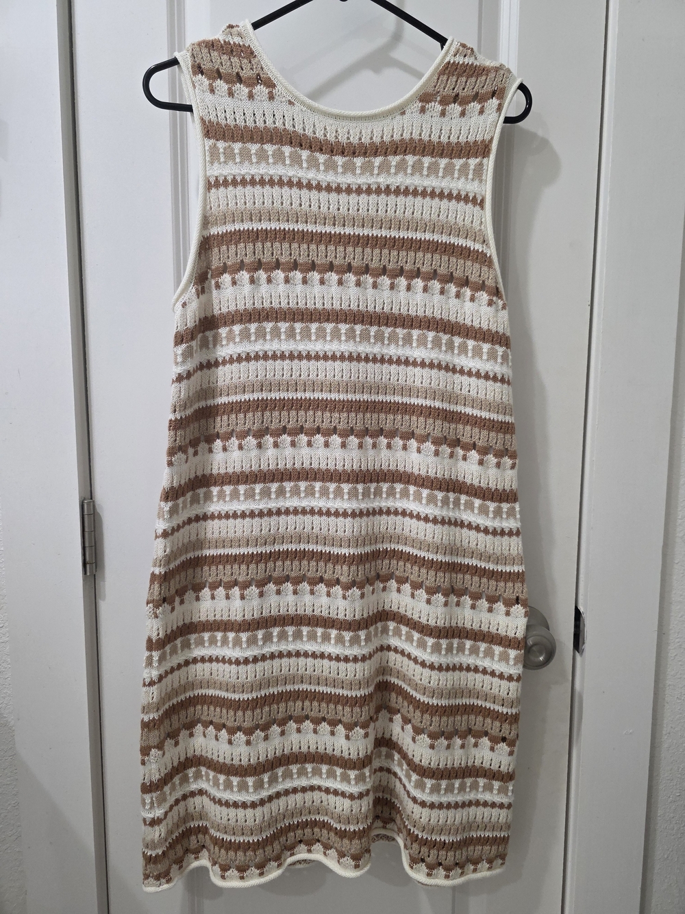 Haven Cream and Brown Striped Crochet Midi Dress - New With Tags